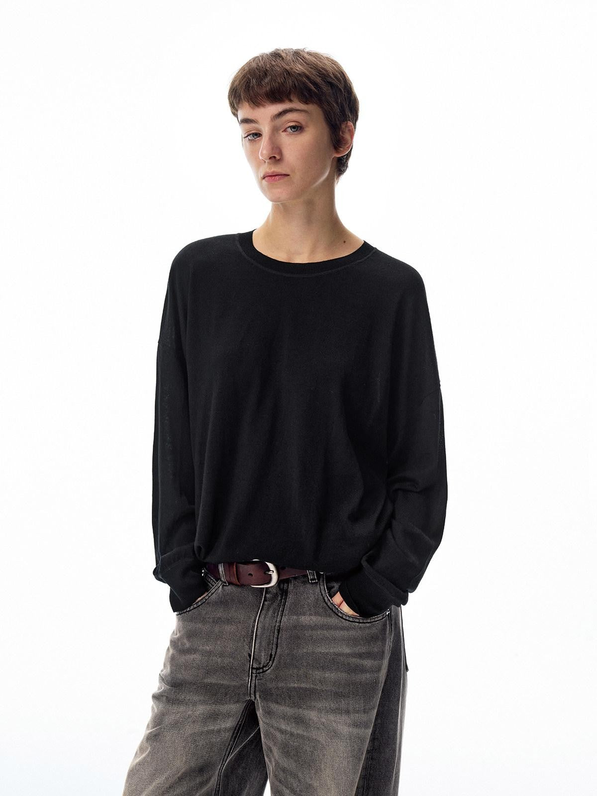 Northbutsouth Curly Thermal Crewneck Loose Long Sleeve Women&