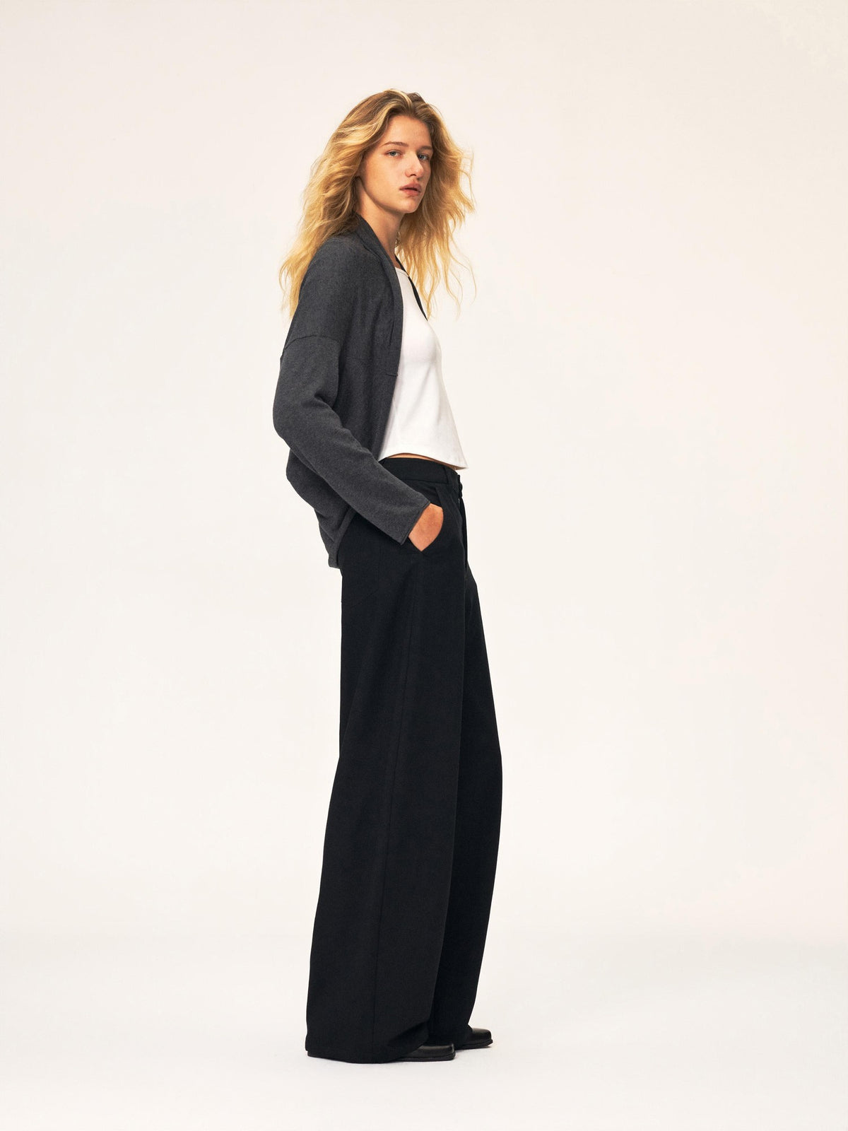Northbutsouth Curved Rolled Edge Open Front Loose Knit Cotton Women&
