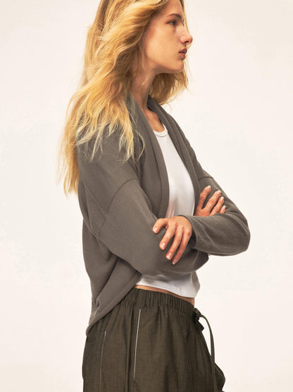 Northbutsouth Curved Rolled Edge Open Front Loose Knit Cotton Women&