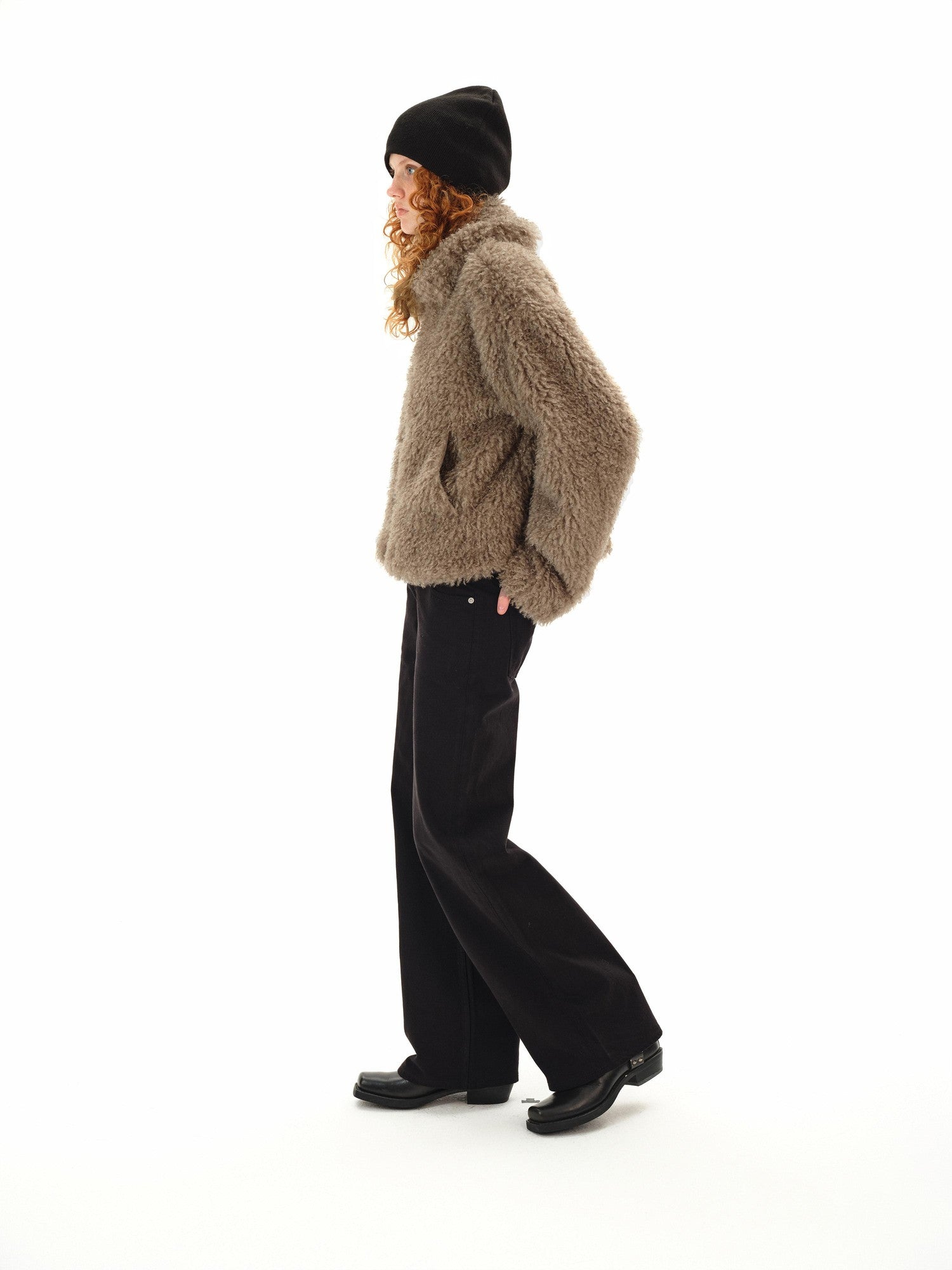 Northbutsouth Dandelion Touch Micro Curl Stand Collar High Waist Women&
