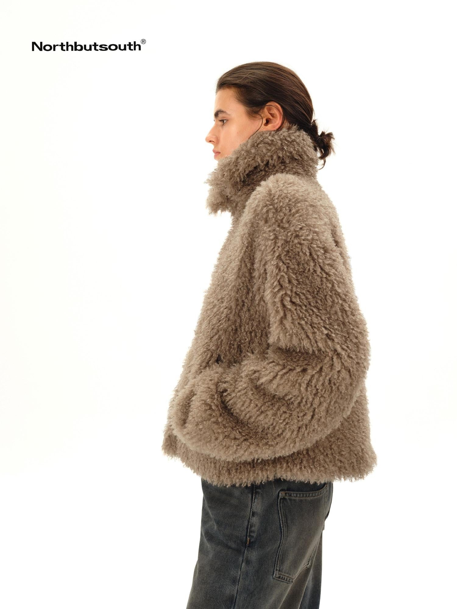Northbutsouth Dandelion Touch Micro Curl Stand Collar High Waist Women&