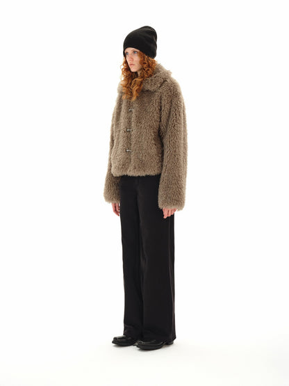 Northbutsouth Dandelion Touch Micro Curl Stand Collar High Waist Women&