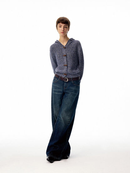 Northbutsouth Dark Indigo Slub Texture Retro Low Rise Casual Women&