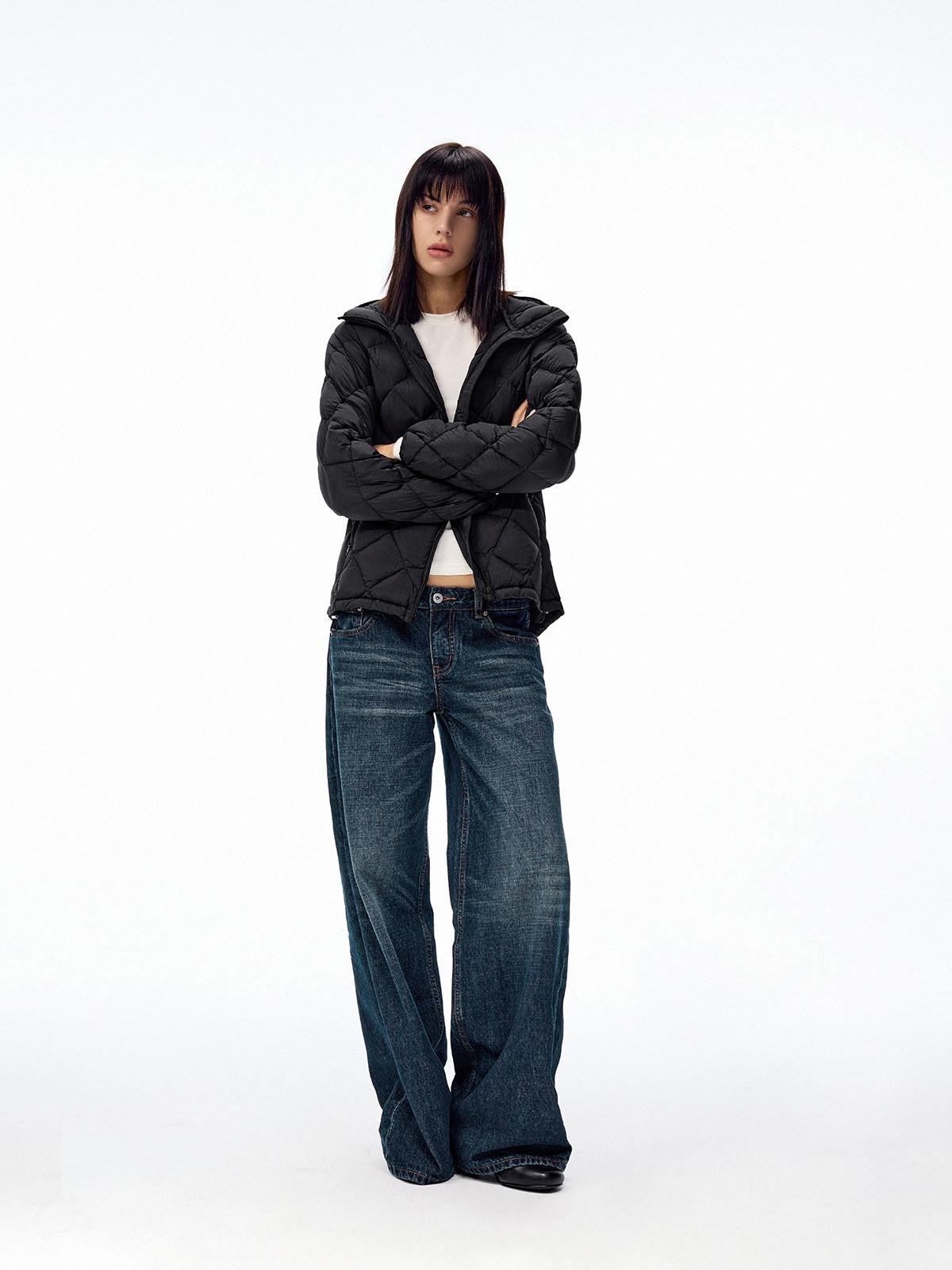 Northbutsouth Dark Indigo Slub Texture Retro Low Rise Casual Women&