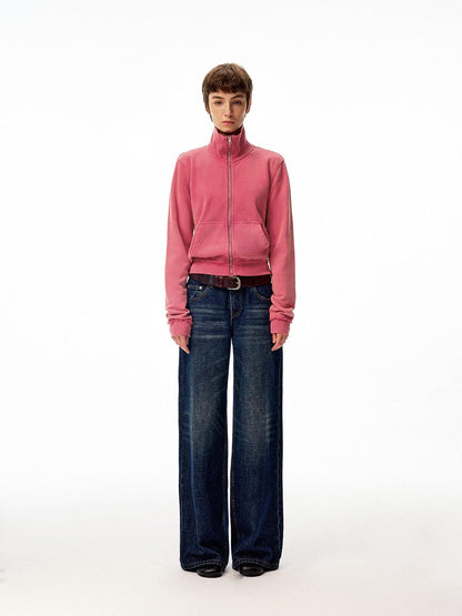 Northbutsouth Dark Indigo Slub Texture Retro Low Rise Casual Women&