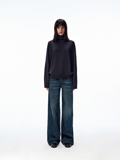 Northbutsouth Dark Indigo Slub Texture Retro Low Rise Casual Women&