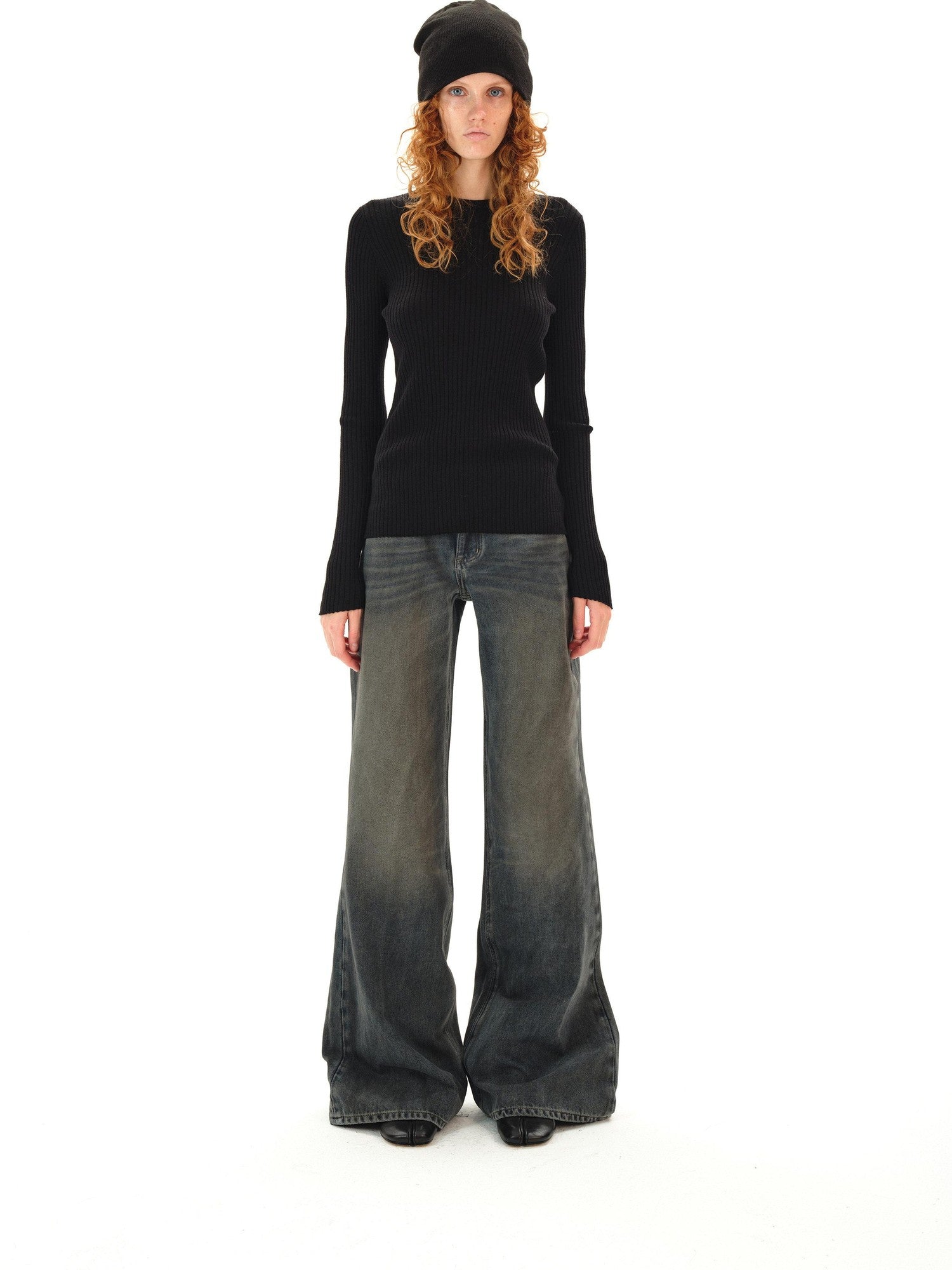 Northbutsouth Dark Wash Distressed Low Rise Micro Flare Women&