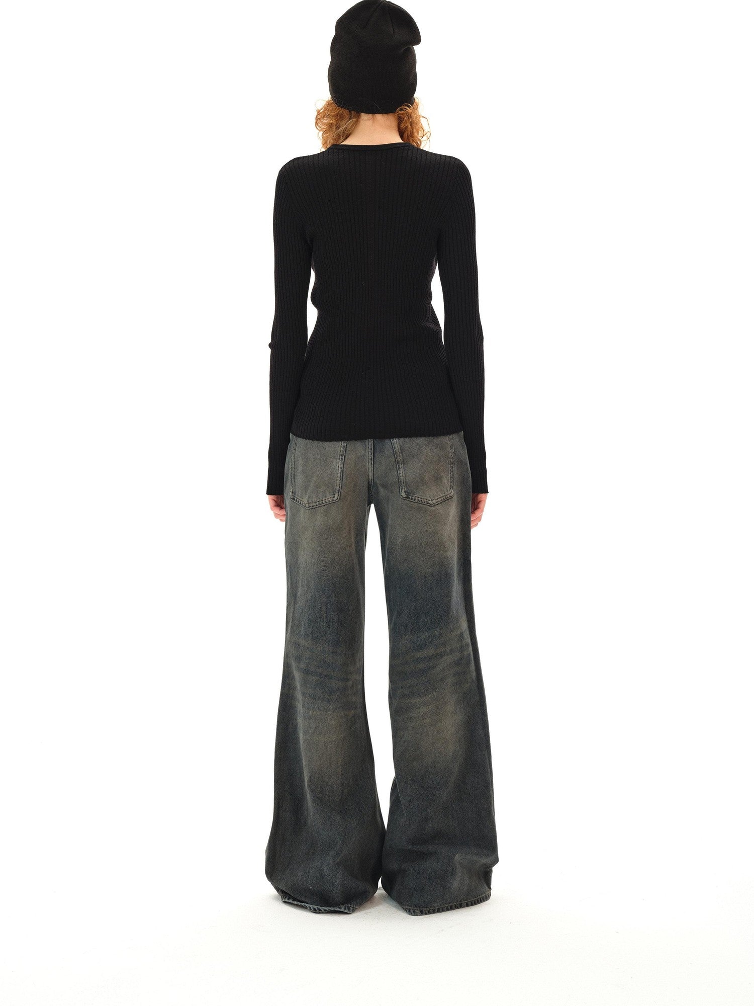 Northbutsouth Dark Wash Distressed Low Rise Micro Flare Women&