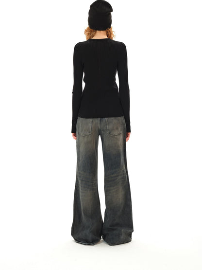 Northbutsouth Dark Wash Distressed Low Rise Micro Flare Women&