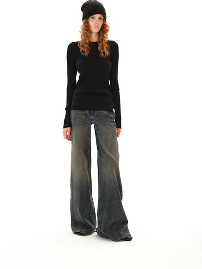 Northbutsouth Dark Wash Distressed Low Rise Micro Flare Women&