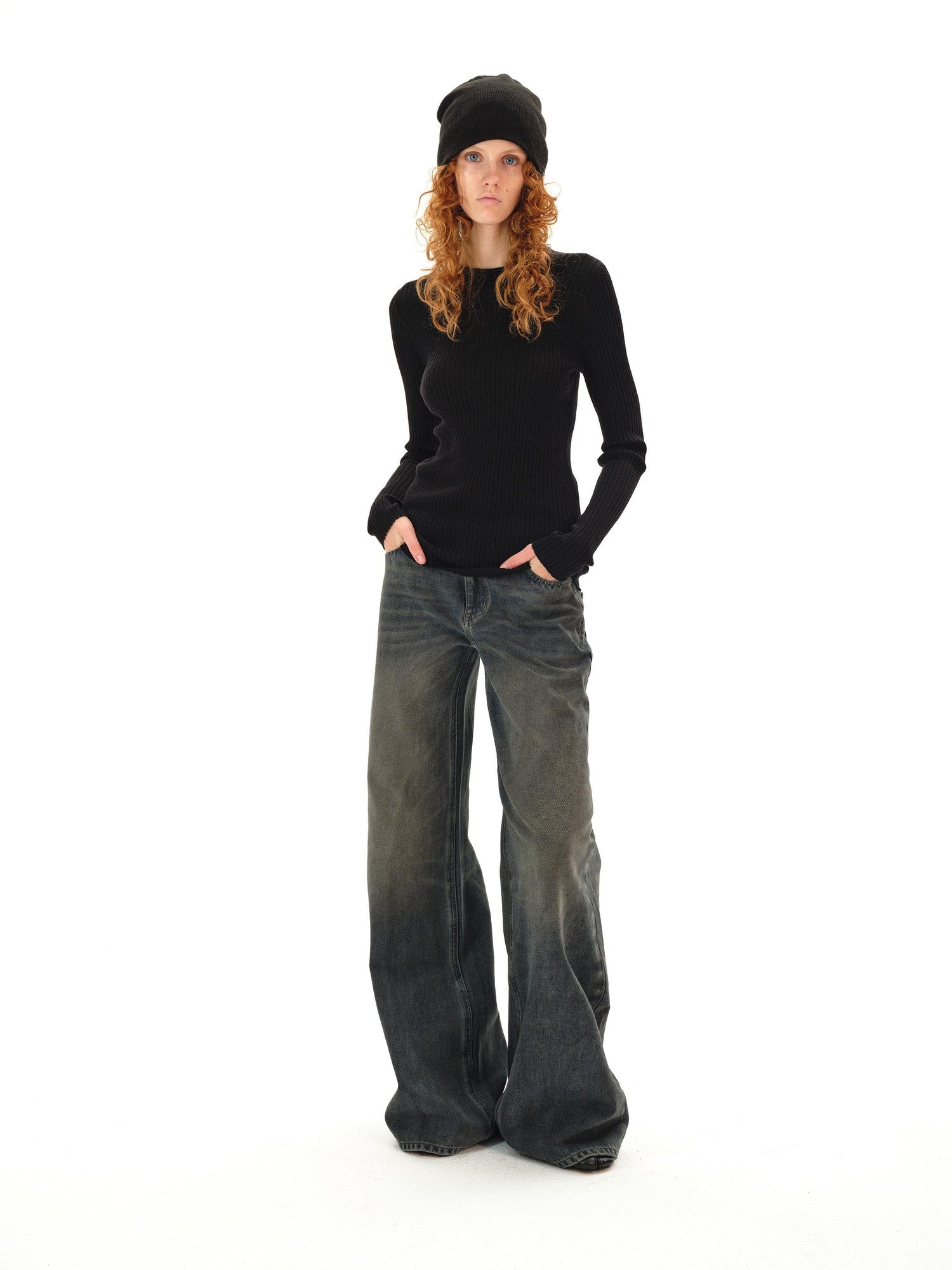 Northbutsouth Dark Wash Distressed Low Rise Micro Flare Women&