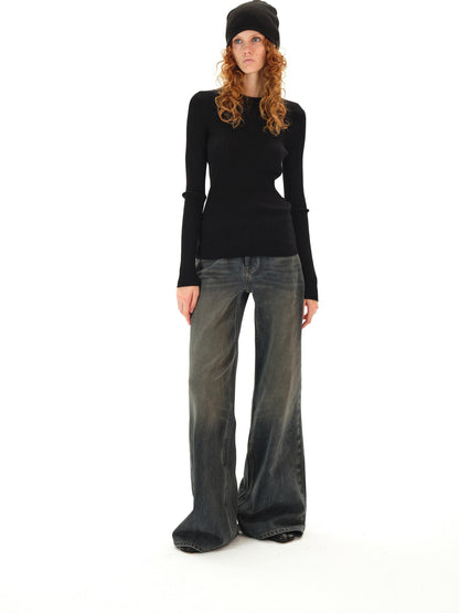 Northbutsouth Dark Wash Distressed Low Rise Micro Flare Women&