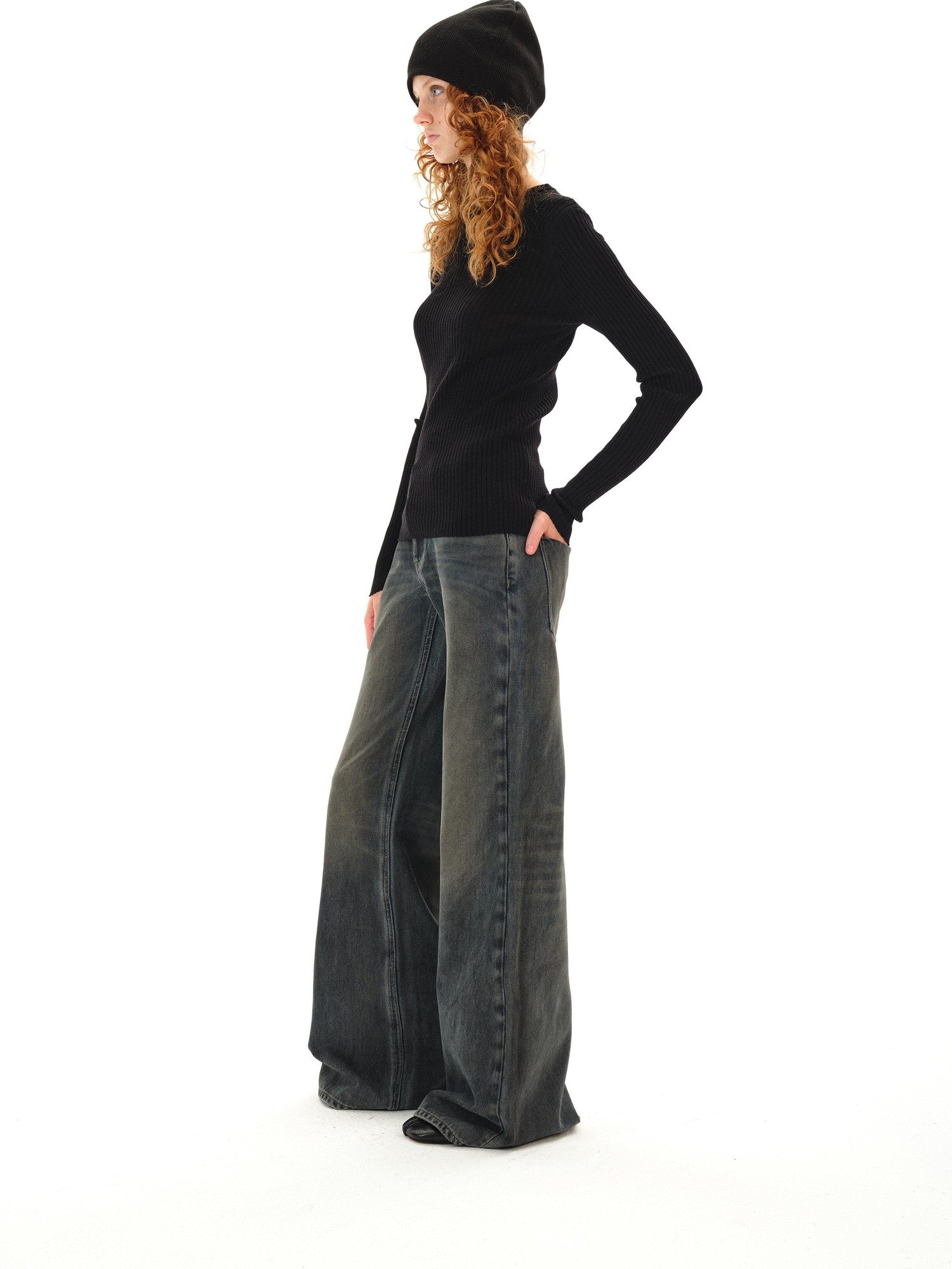 Northbutsouth Dark Wash Distressed Low Rise Micro Flare Women&