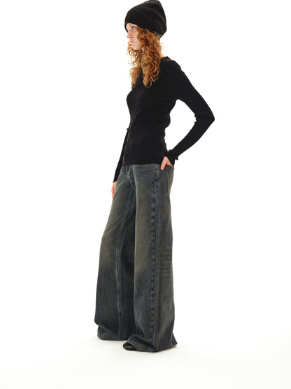 Northbutsouth Dark Wash Distressed Low Rise Micro Flare Women&