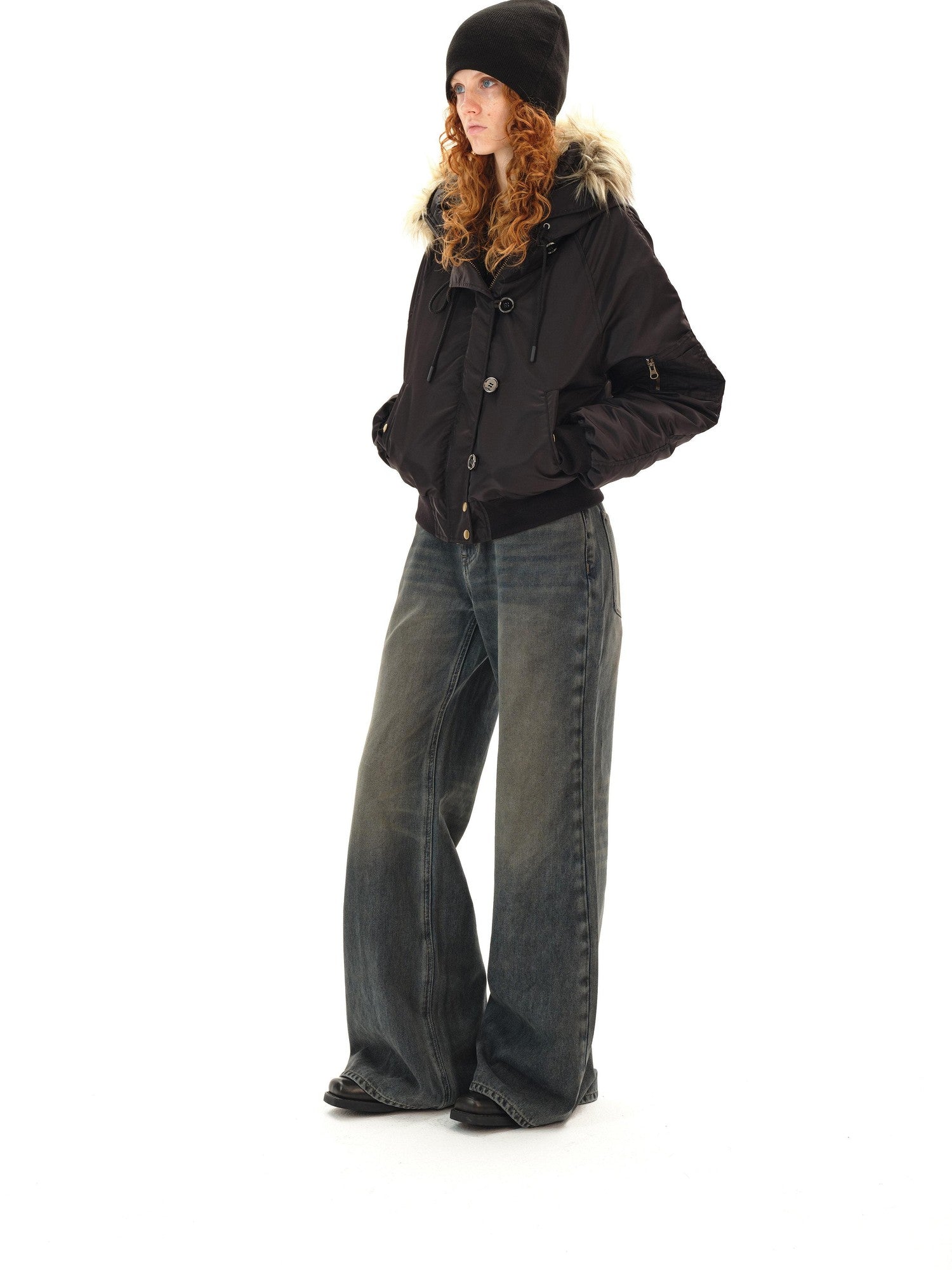 Northbutsouth Dark Wash Distressed Low Rise Micro Flare Women&