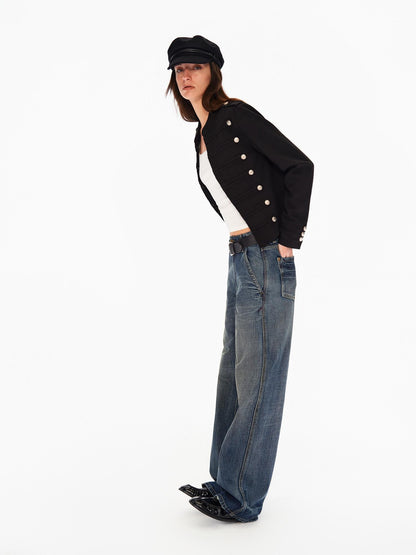 Northbutsouth Deep Blue Washed Whisker Slanted Pockets Women&