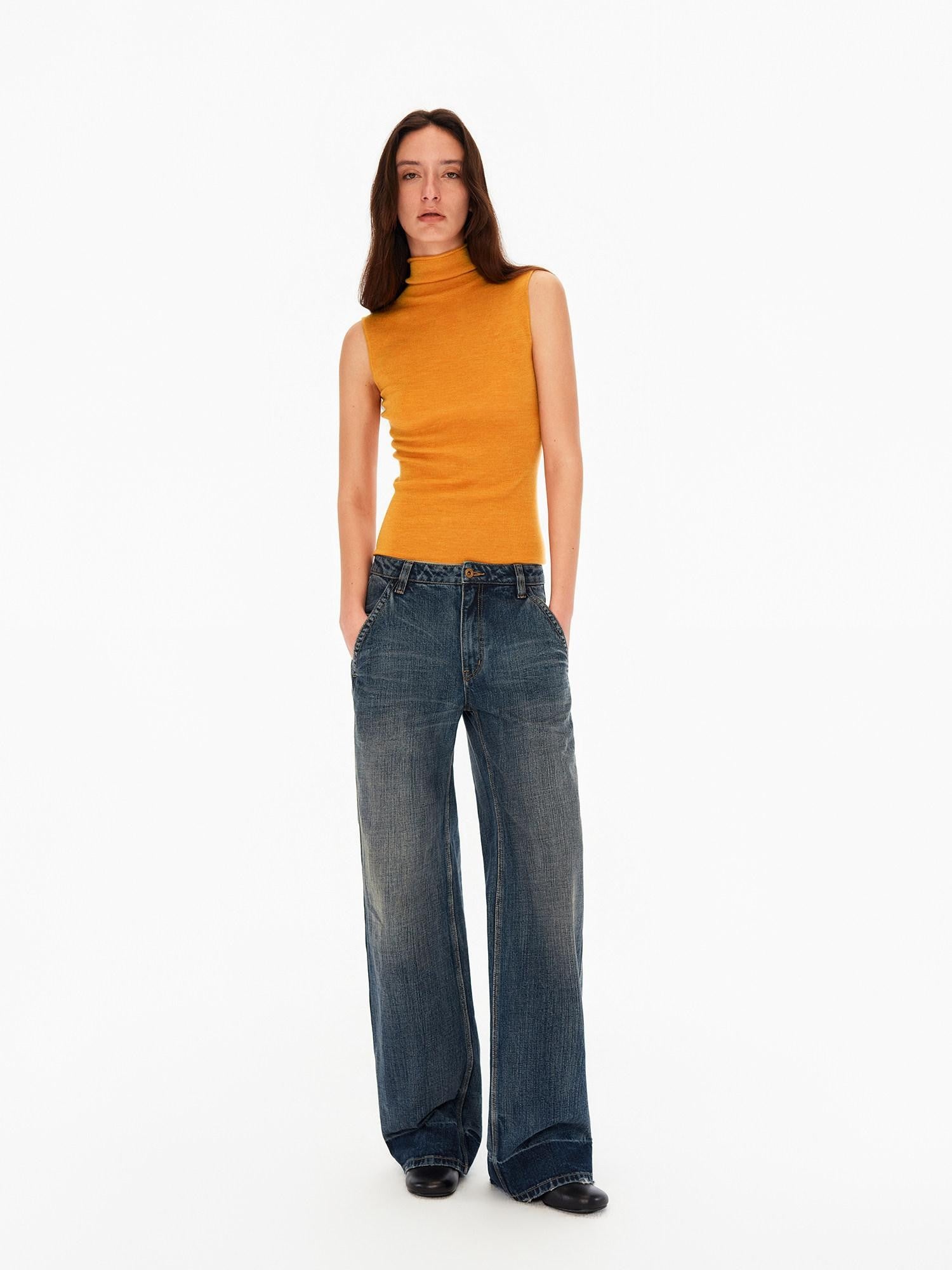 Northbutsouth Deep Blue Washed Whisker Slanted Pockets Women&