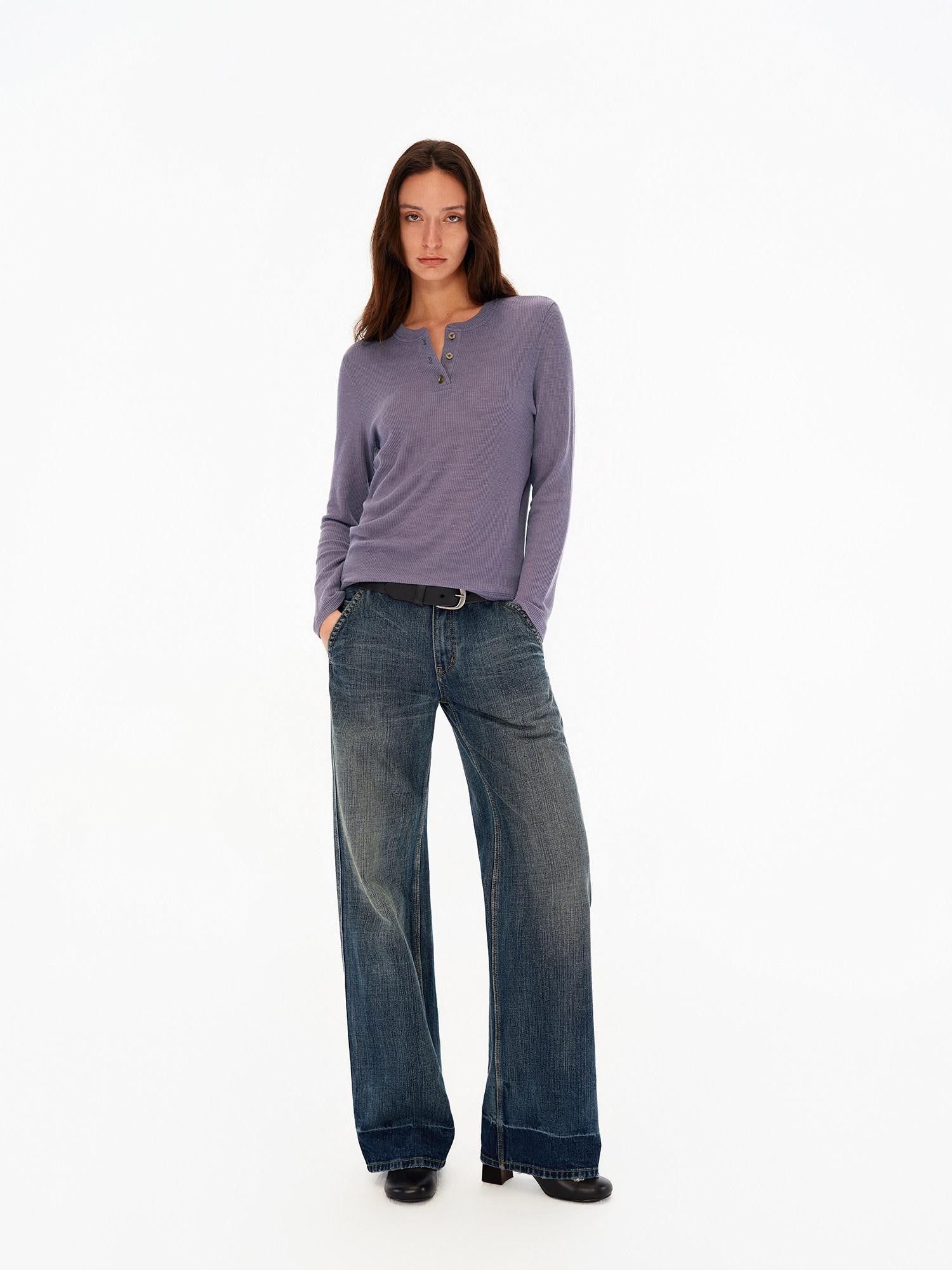 Northbutsouth Deep Blue Washed Whisker Slanted Pockets Women&