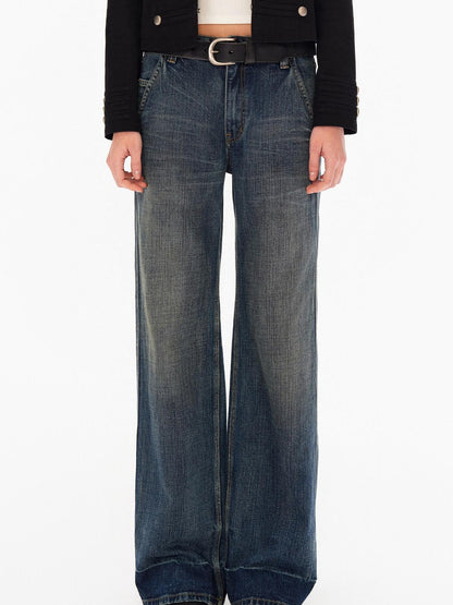Northbutsouth Deep Blue Washed Whisker Slanted Pockets Women&