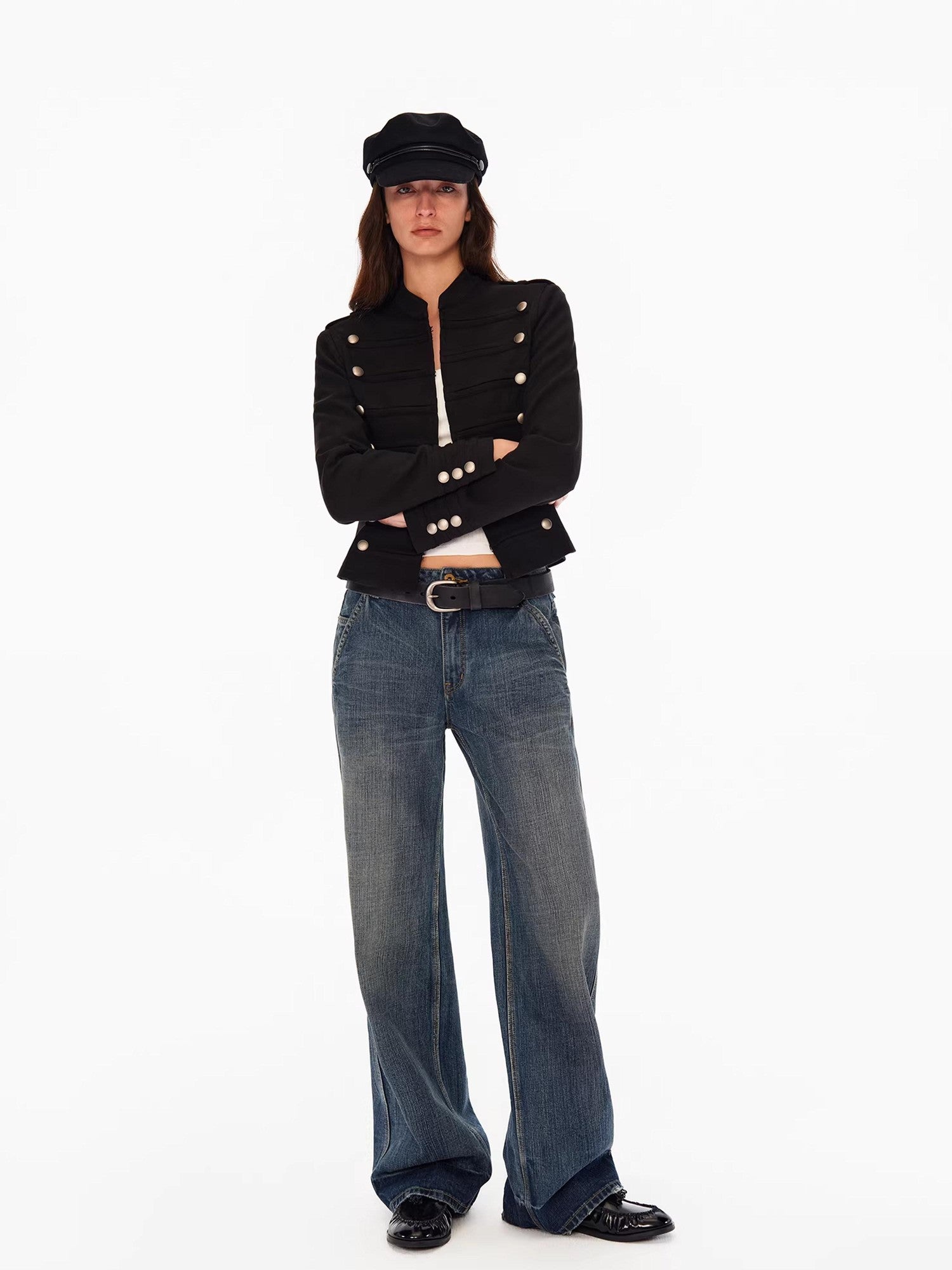 Northbutsouth Deep Blue Washed Whisker Slanted Pockets Women&