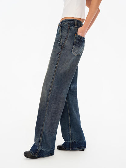 Northbutsouth Deep Blue Washed Whisker Slanted Pockets Women&