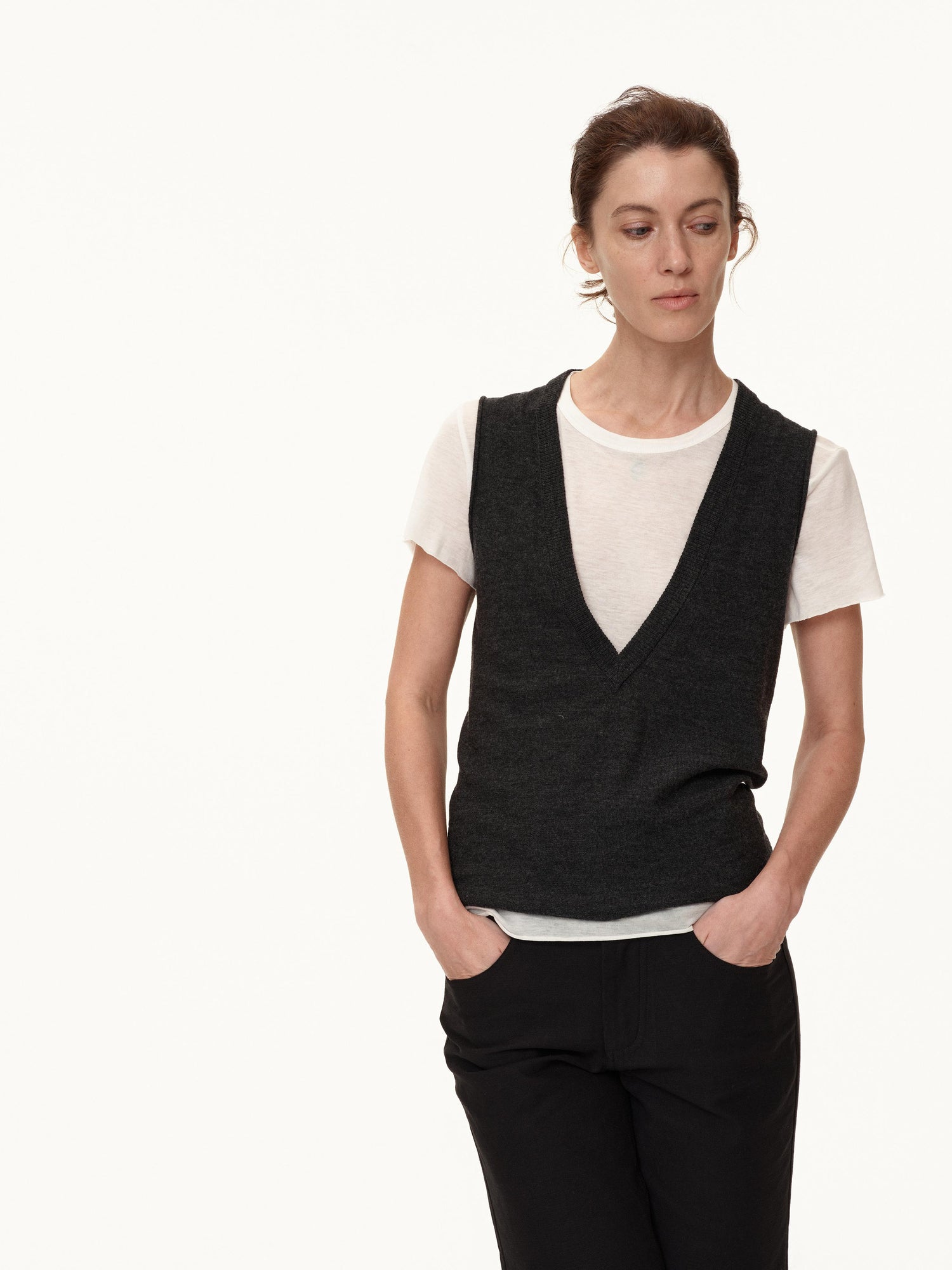 Northbutsouth Deep V-neck Layered Wool Vest