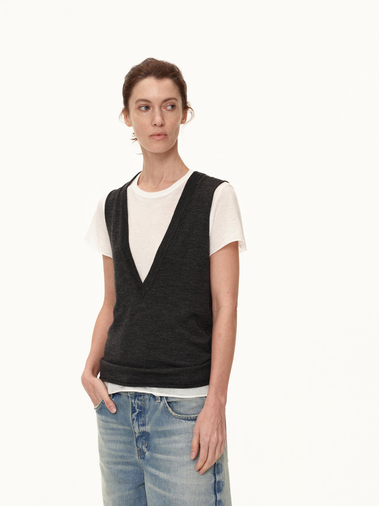 Northbutsouth Deep V-neck Layered Wool Vest