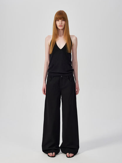 Northbutsouth Deep V Halter Backless Holiday Top In Black And White