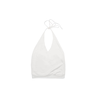 Northbutsouth Deep V Halter Backless Holiday Top In Black And White MISSTT