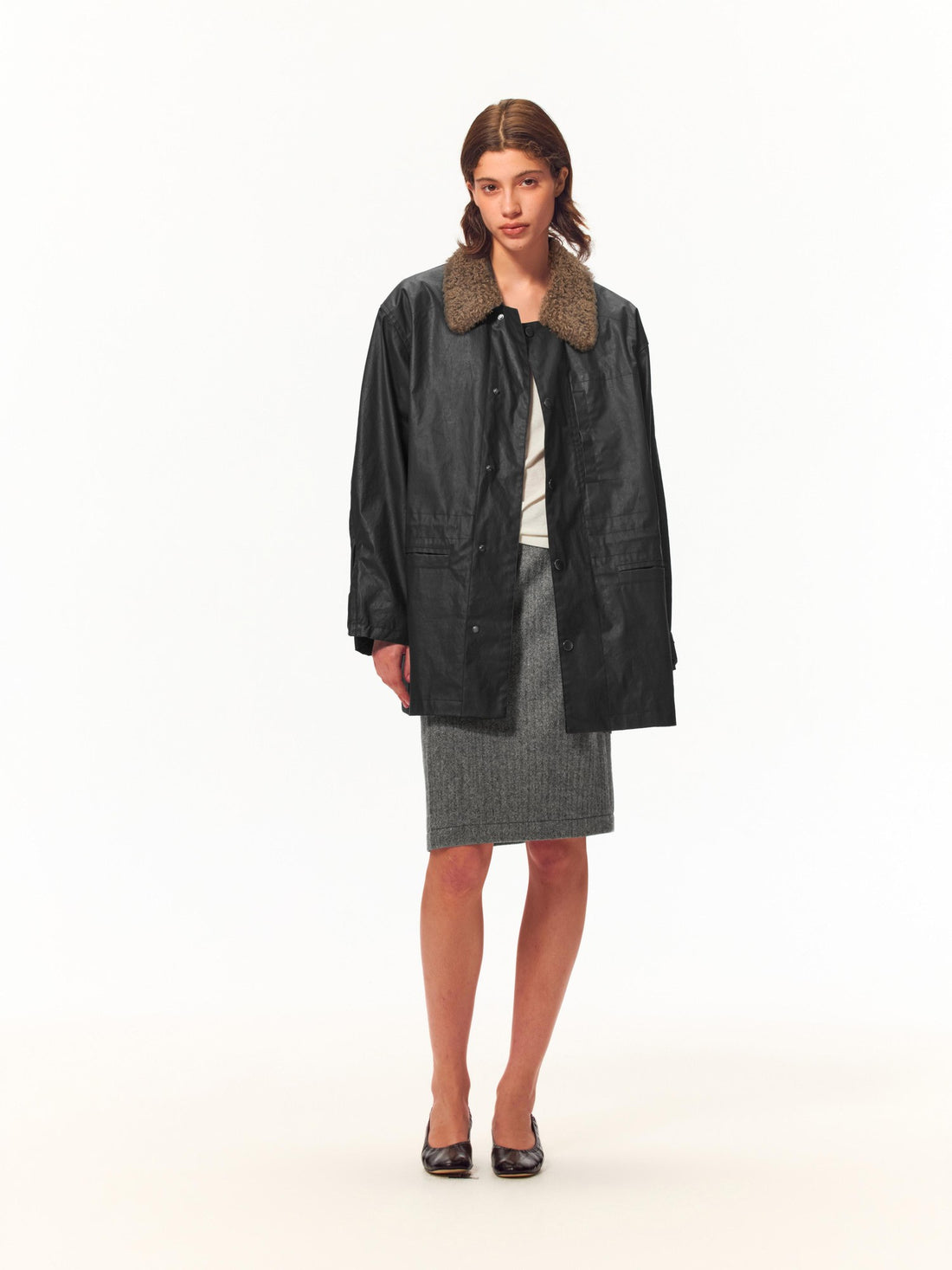 Northbutsouth Detachable Faux Fur Collar Mid Length Waterproof Windproof Waxed Women&