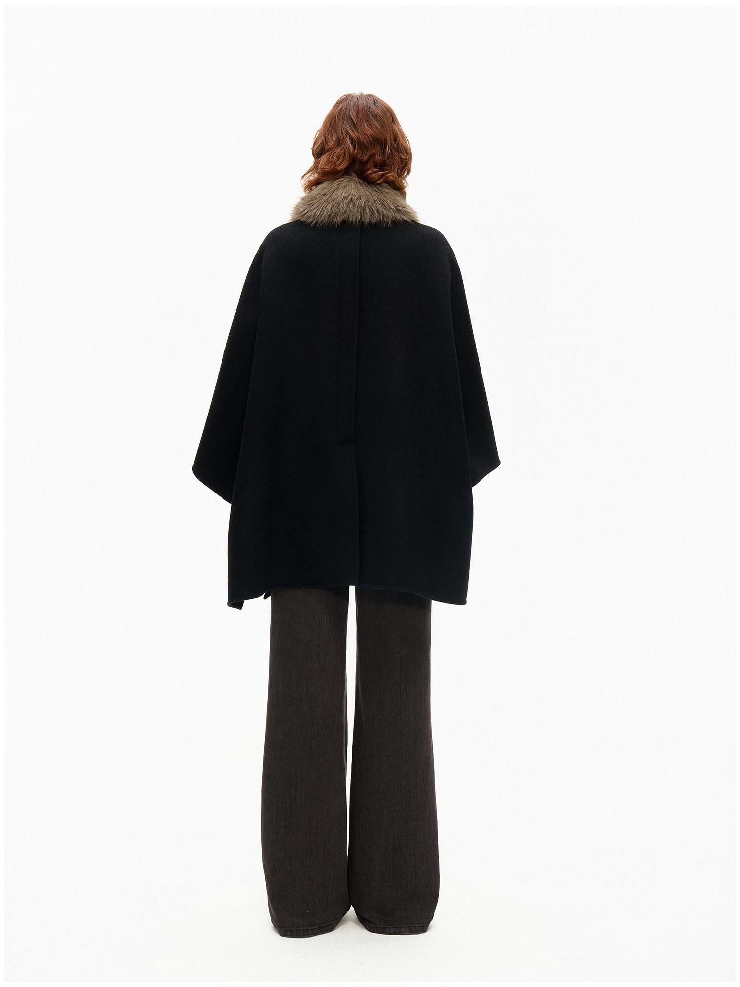 Northbutsouth Detachable Fur Collar Cape Batwing Women&
