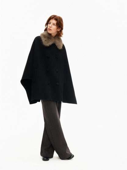 Northbutsouth Detachable Fur Collar Cape Batwing Women&