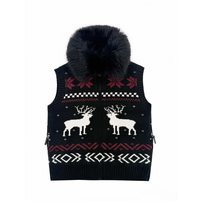 Northbutsouth_Detachable_Fur_Collar_Fair_Isle_Reindeer_Knit_Women&