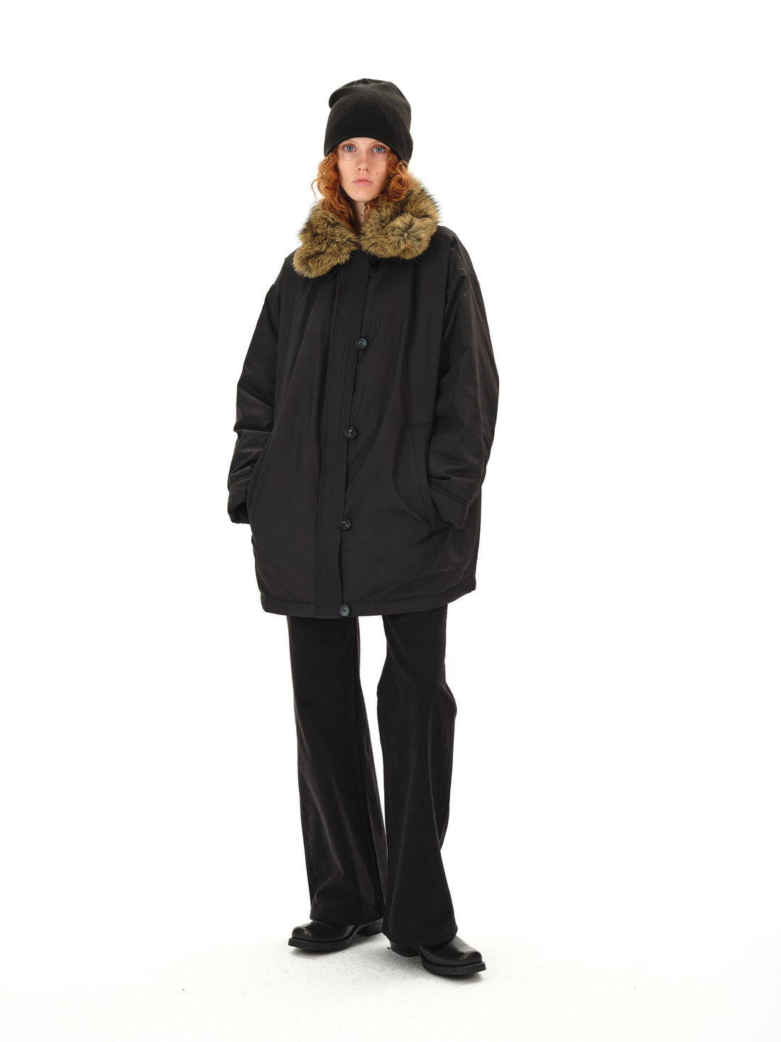 Northbutsouth Detachable Fur Collar Goose Down Long Black Parka