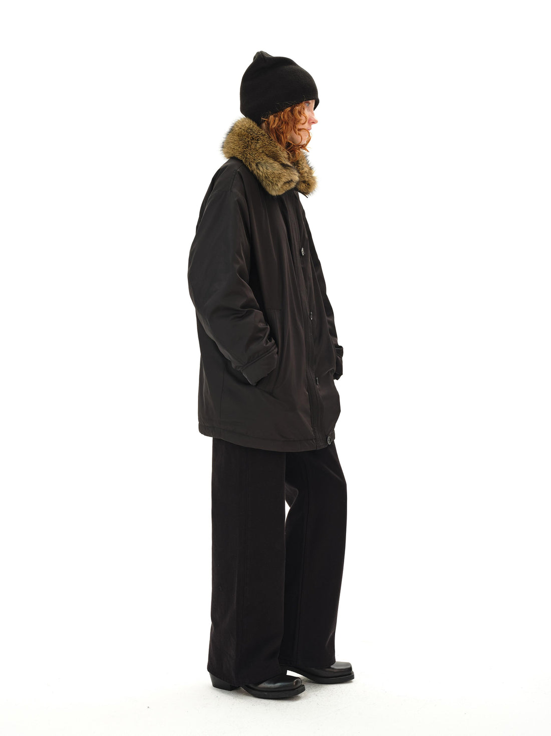 Northbutsouth Detachable Fur Collar Goose Down Long Black Parka