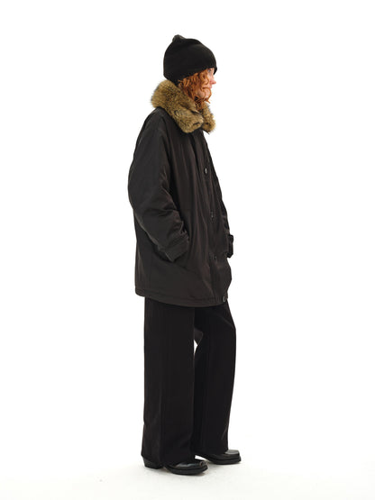 Northbutsouth Detachable Fur Collar Goose Down Long Black Parka