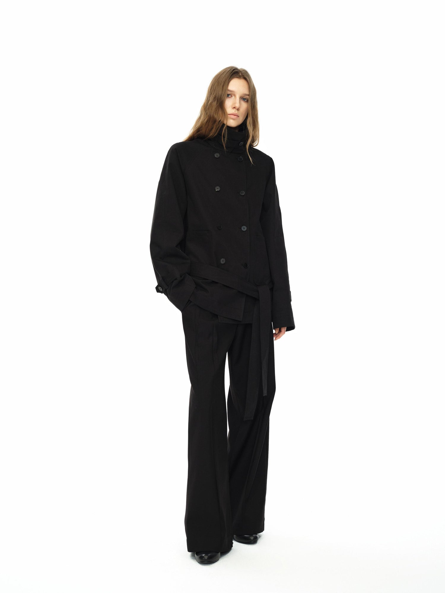 Northbutsouth Double Breasted Tied Waist Short Coat With Detachable Belt