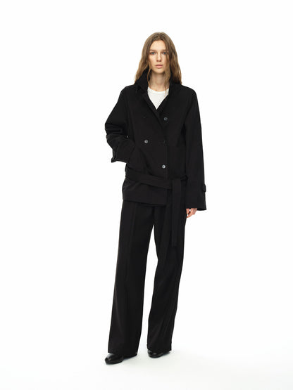 Northbutsouth Double Breasted Tied Waist Short Coat With Detachable Belt