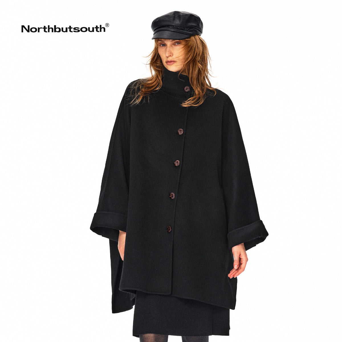 Northbutsouth_Double_Faced_Batwing_Sleeve_Stand_Collar_Women&