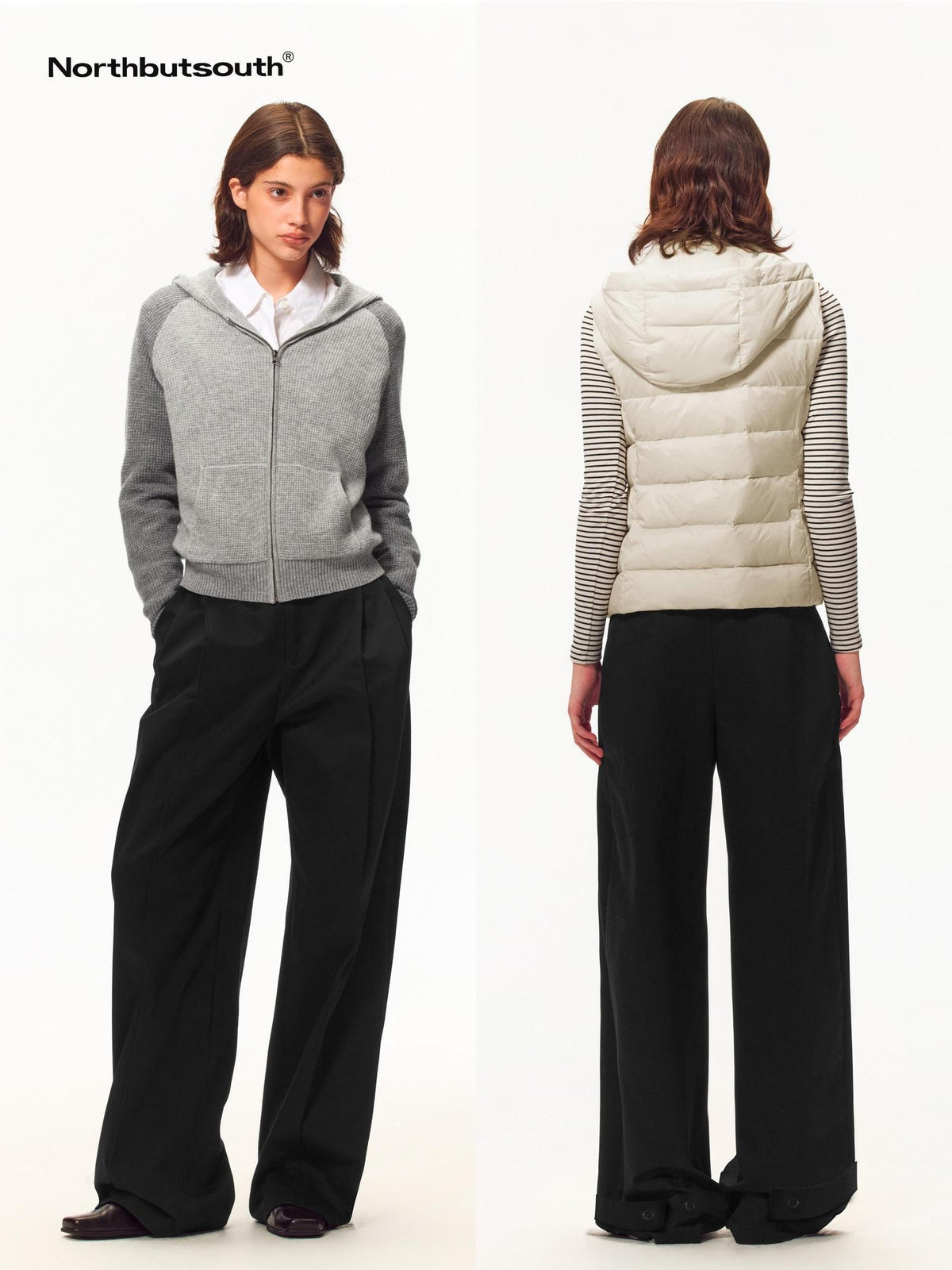 Northbutsouth Double Pleated Button Tab Cuffed Wide Leg Women&