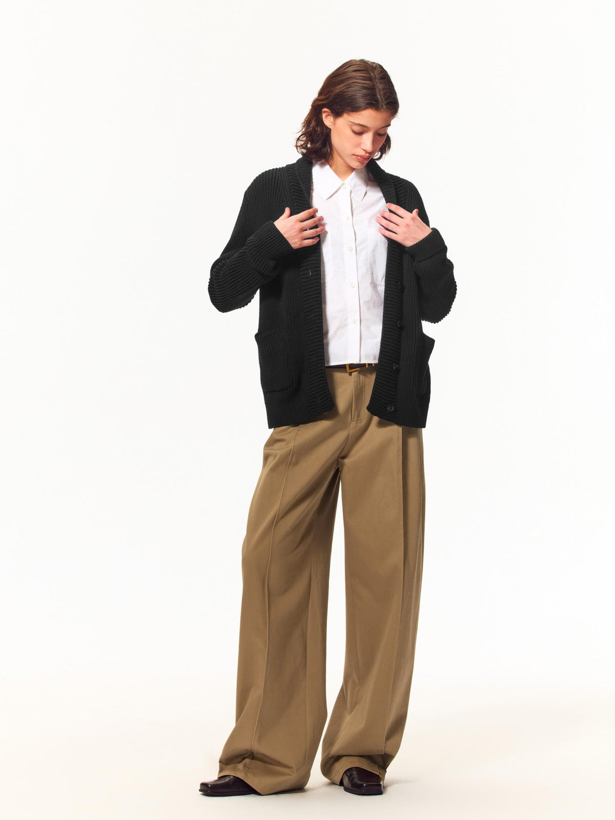 Northbutsouth Double Pleated Button Tab Cuffed Wide Leg Women&