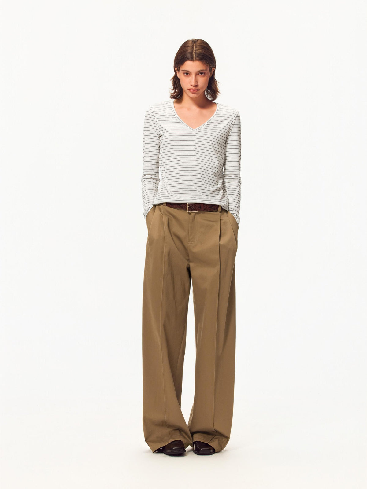 Northbutsouth Double Pleated Button Tab Cuffed Wide Leg Women&