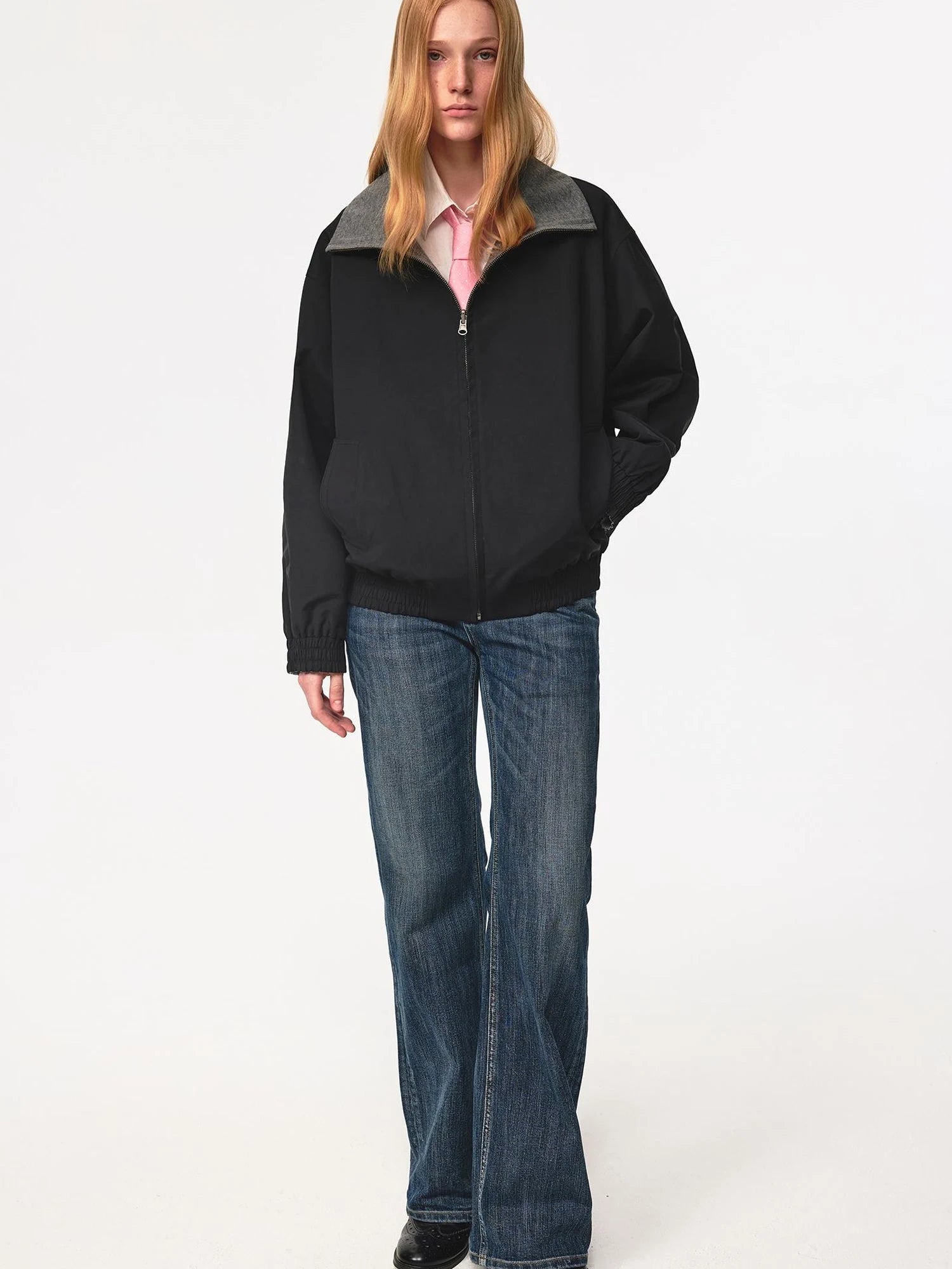 Double Sided Star Rivet Stand Collar Oversized Jacket