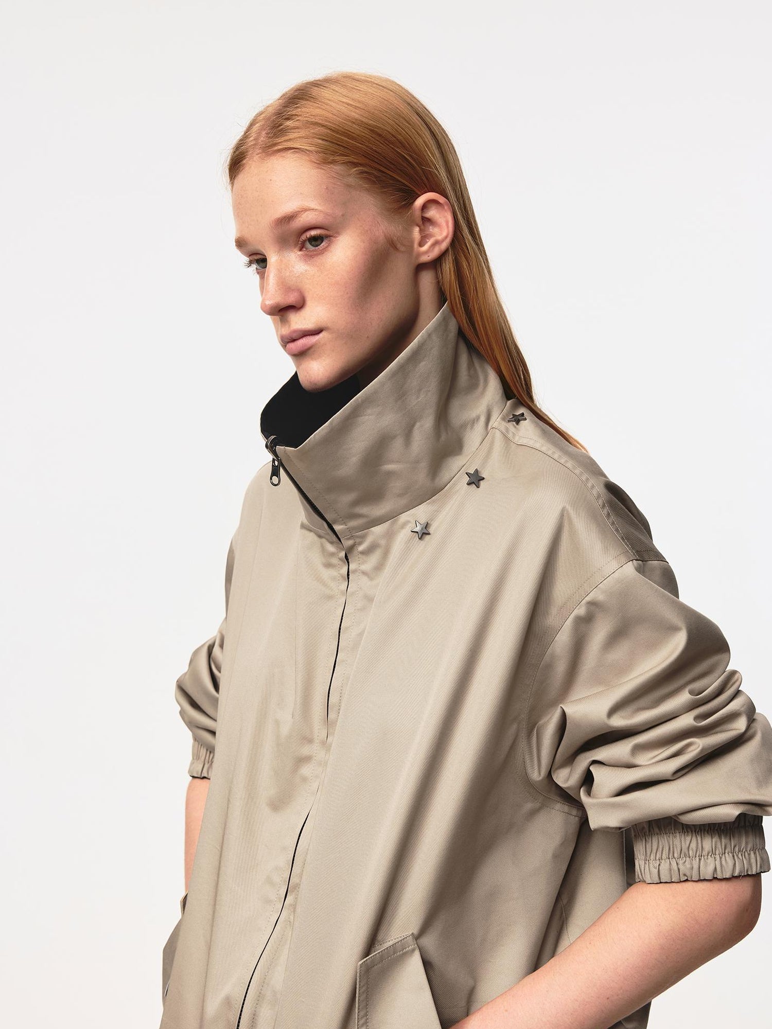 Northbutsouth Double Sided Star Rivet Stand Collar Oversized Jacket