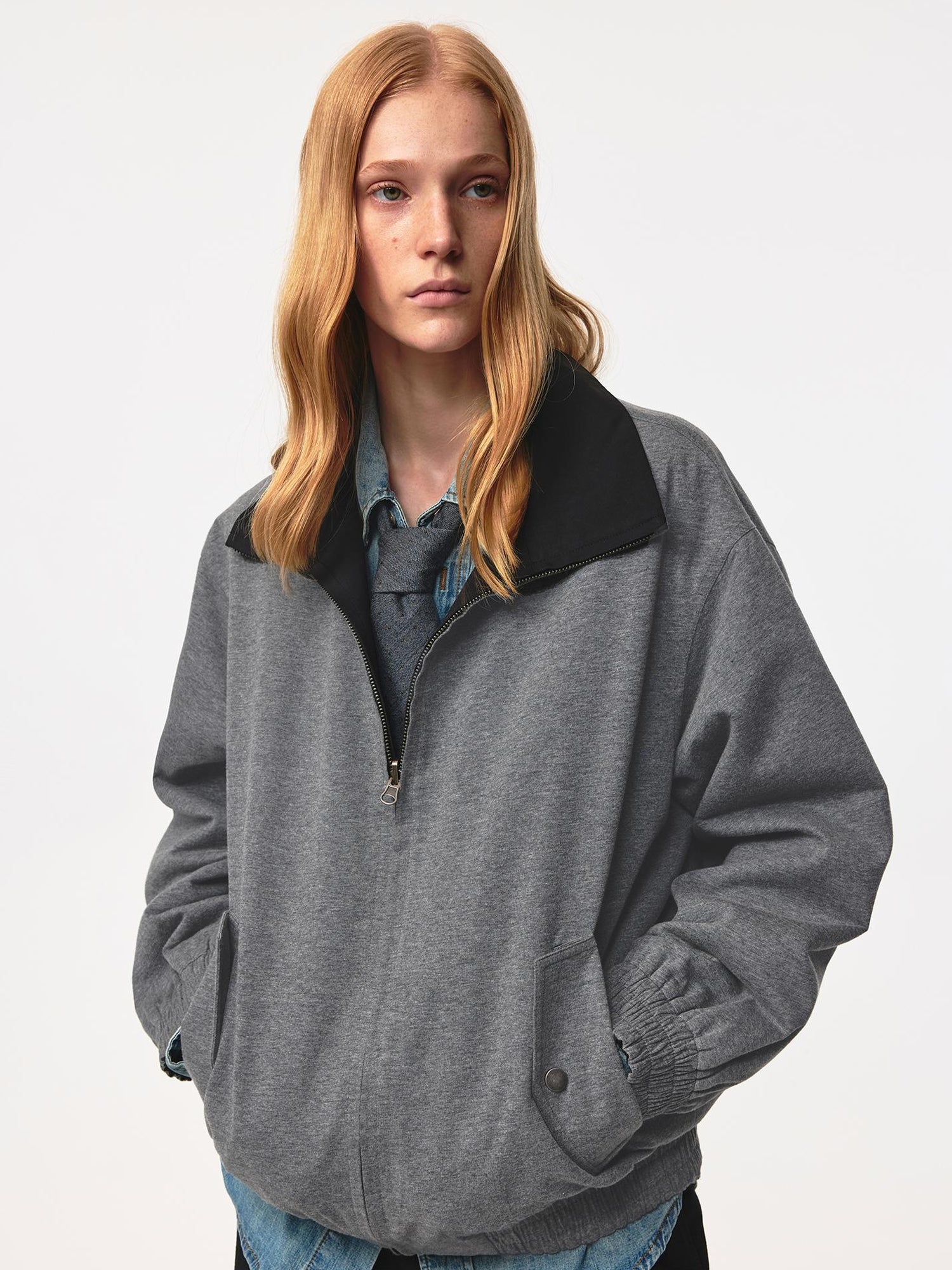 Northbutsouth Double Sided Star Rivet Stand Collar Oversized Jacket