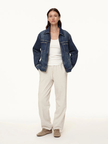 Double Zip Rivet Denim Jacket With Paris Button