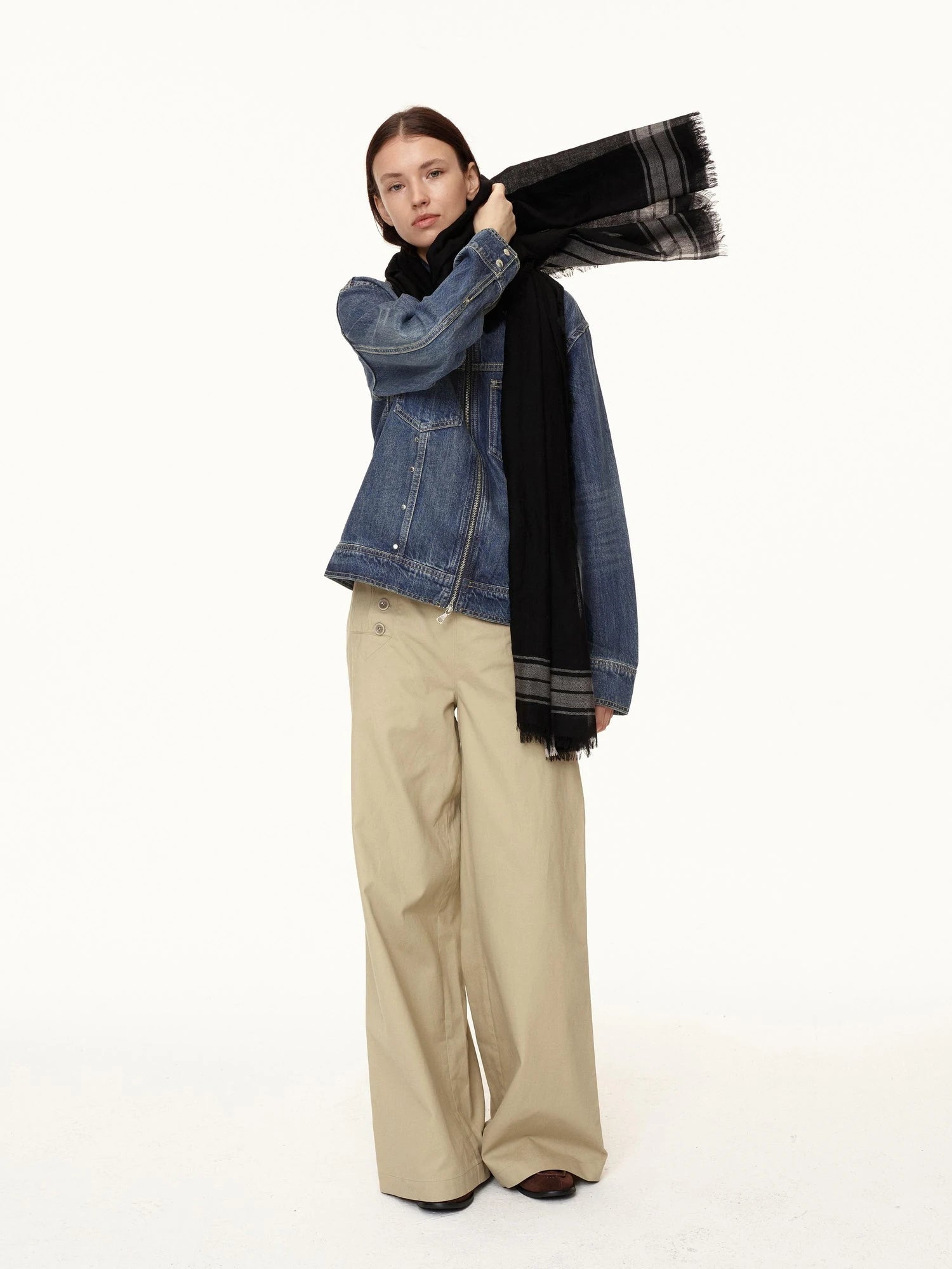 Double Zip Rivet Denim Jacket With Paris Button