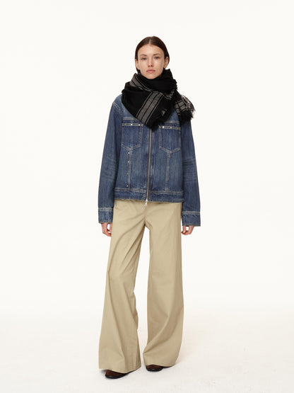Northbutsouth Double Zip Rivet Denim Jacket With Paris Button