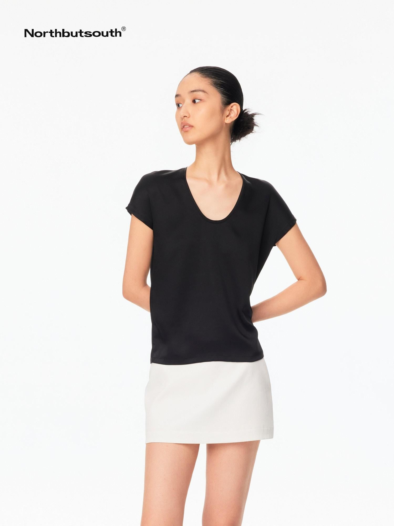 Northbutsouth Draped Deep U Tie Neck Women&