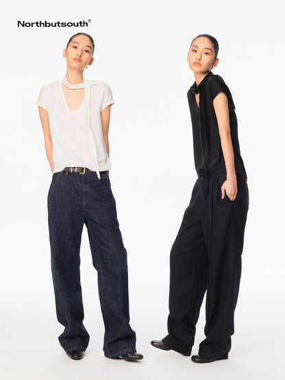 Northbutsouth Draped Deep U Tie Neck Women&